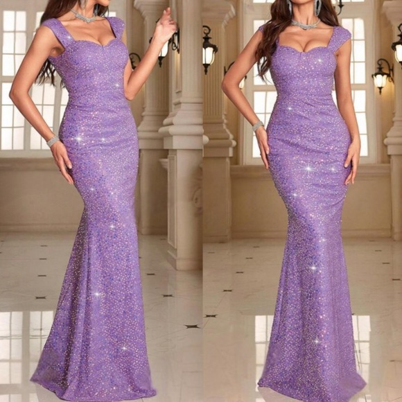 Dark Purple Prom Dress Sequin Mermaid Formal Evening Dress With Split Y5639 main image 1